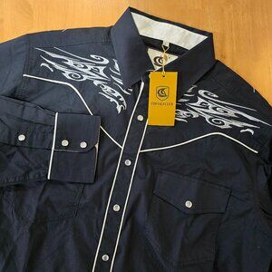 Coevals Club Men's Pearl Snap Lg Sleeve Western Shirt Embroidered Navy Large NWT